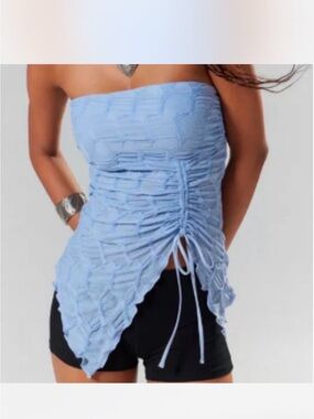 Urban Outfitters Light Blue Asymmetrical Ruched Side-Tie Skirt